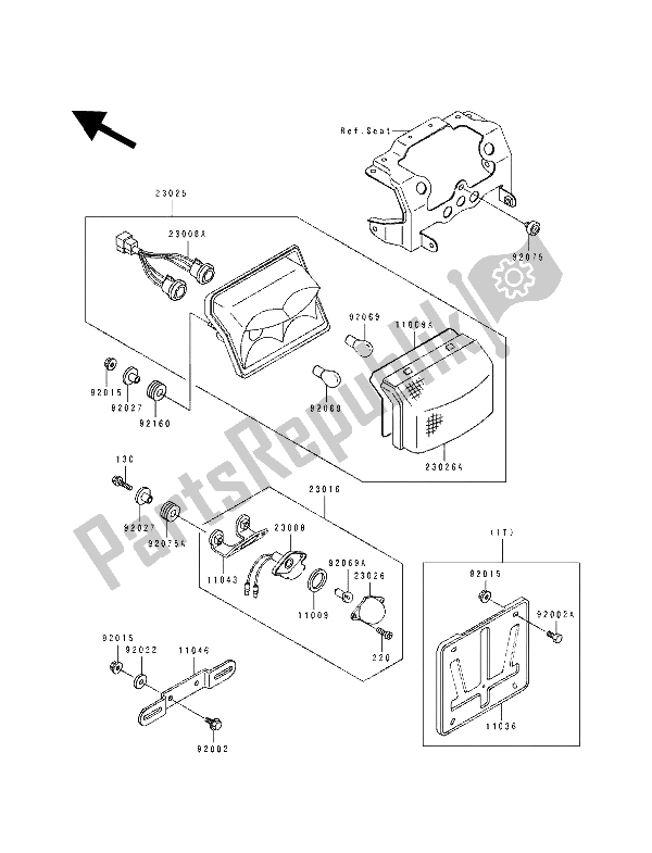 All parts for the Tail Lamp of the Kawasaki ZZ R 600 1991