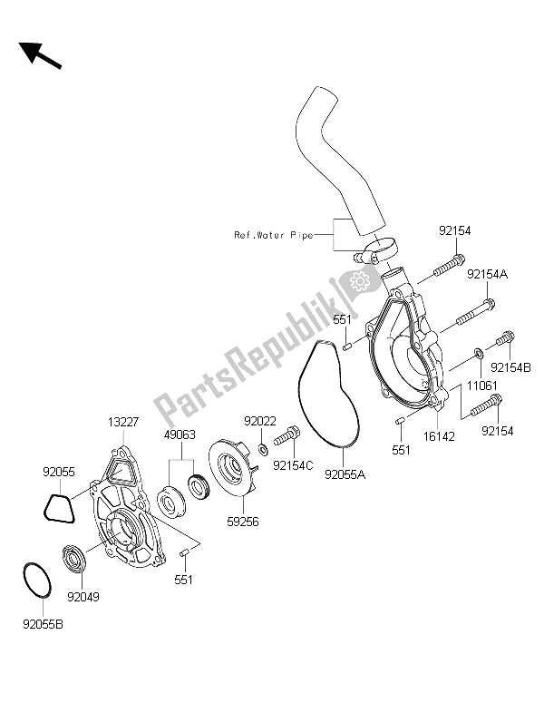 Alle onderdelen voor de Waterpomp van de Kawasaki ER 6F 650 2015