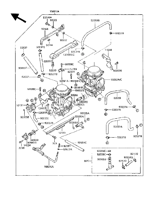 All parts for the Carburetor of the Kawasaki GPX 250R 1989