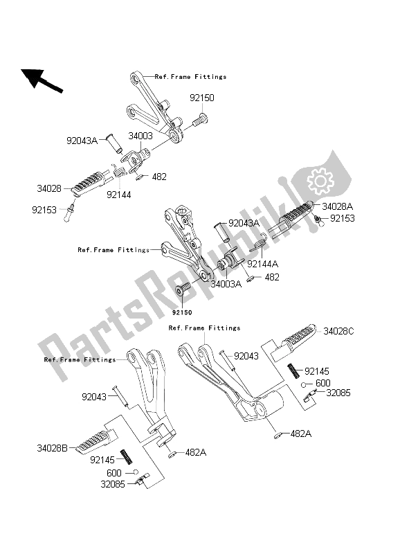 Todas las partes para Reposapiés de Kawasaki Ninja ZX 6R 600 2003