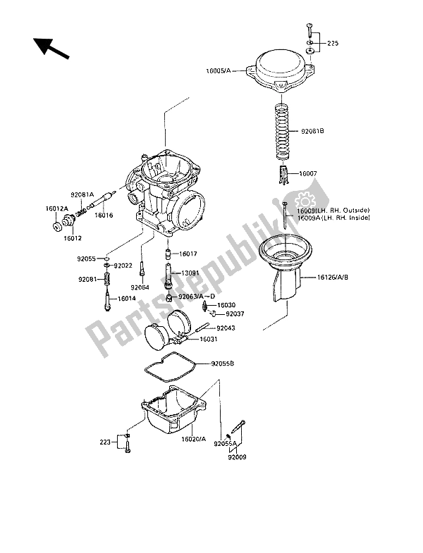 Alle onderdelen voor de Carburateur Onderdelen van de Kawasaki GPZ 1000 RX 1986