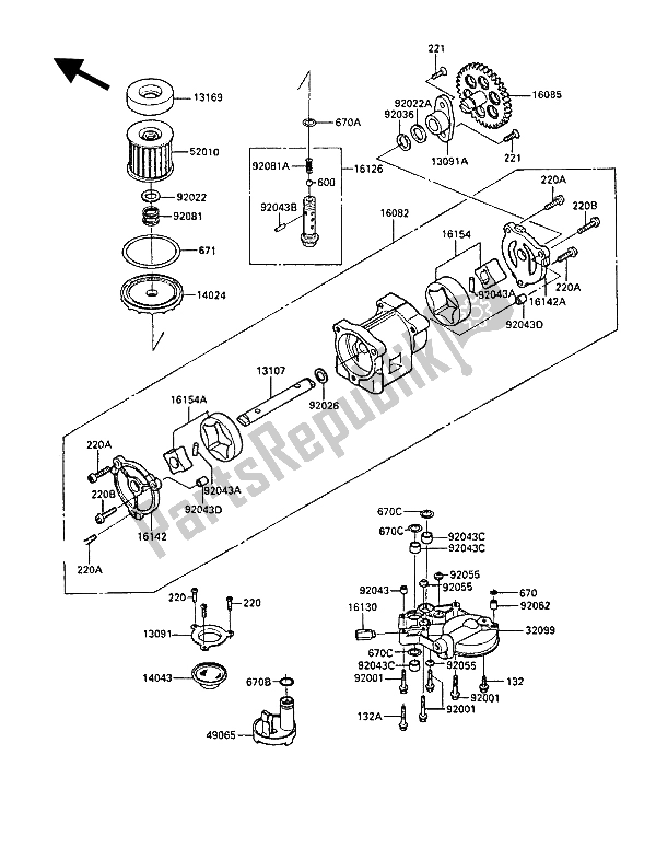 Tutte le parti per il Pompa Dell'olio del Kawasaki GPZ 900R 1988