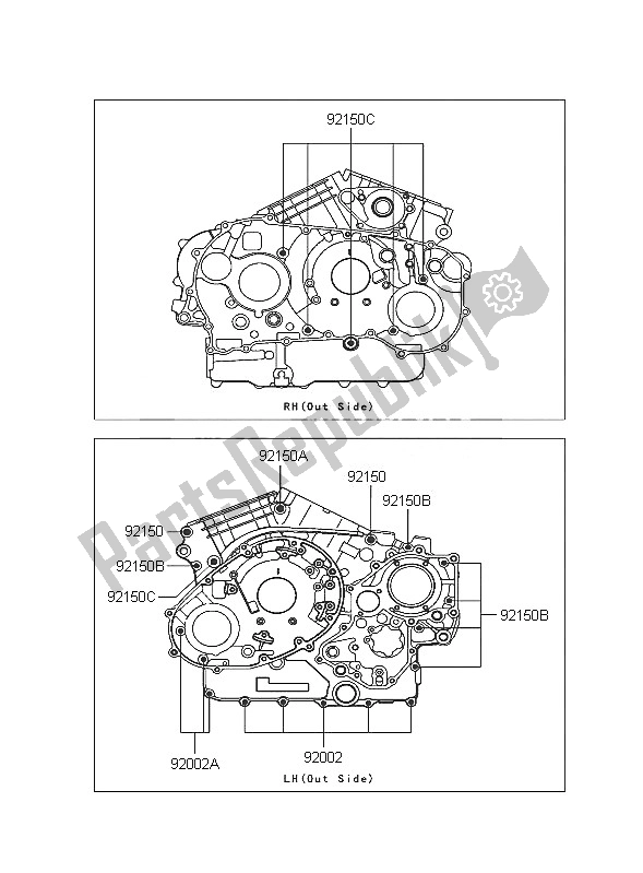 All parts for the Crankcase Bolt Pattern of the Kawasaki VN 1600 Classic 2005