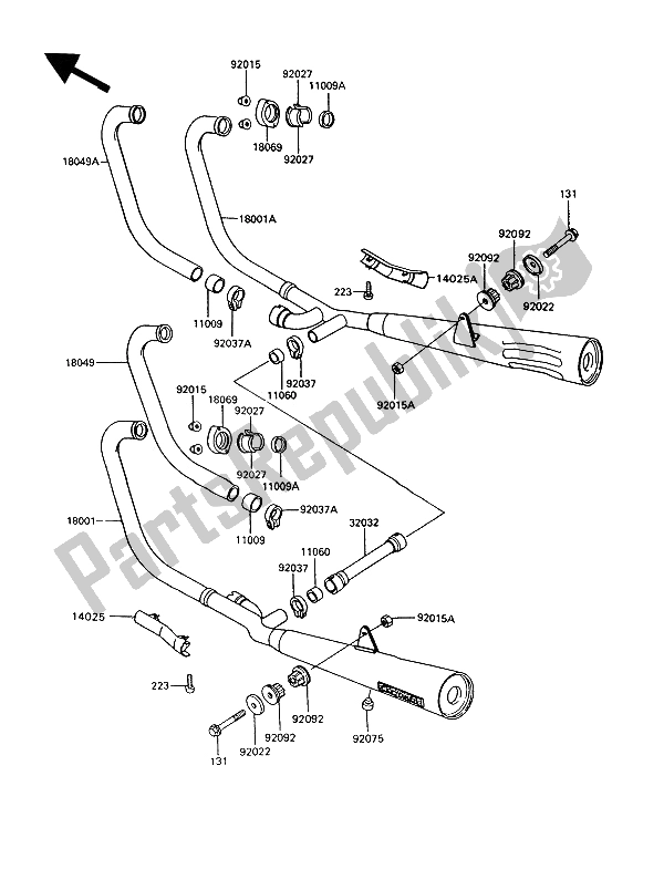 Alle onderdelen voor de Geluiddemper (s) van de Kawasaki GT 550 1991
