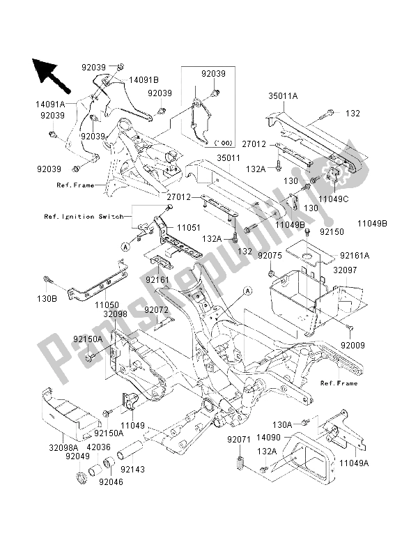 Alle onderdelen voor de Frame Hulpstukken van de Kawasaki VN 1500 Classic FI 2001