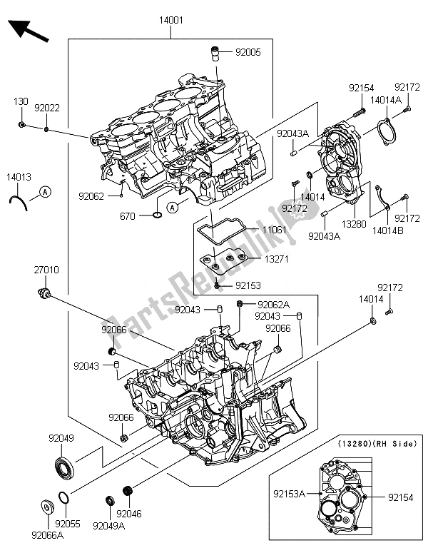 All parts for the Crankcase of the Kawasaki Ninja ZX 6R 600 2014