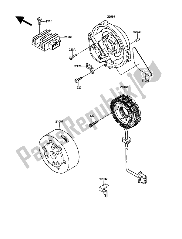 Tutte le parti per il Generatore del Kawasaki KR 1 250 1990