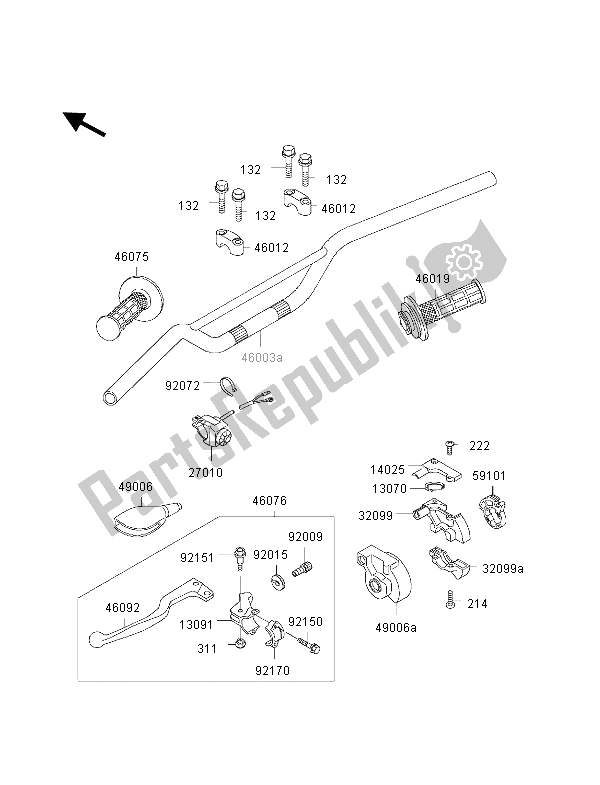 All parts for the Handlebar of the Kawasaki KX 65 2000