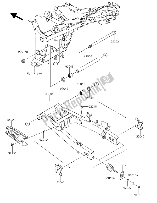 All parts for the Swingarm of the Kawasaki Z 300 2015