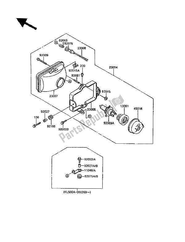 All parts for the Headlight(s) of the Kawasaki KLR 500 1987