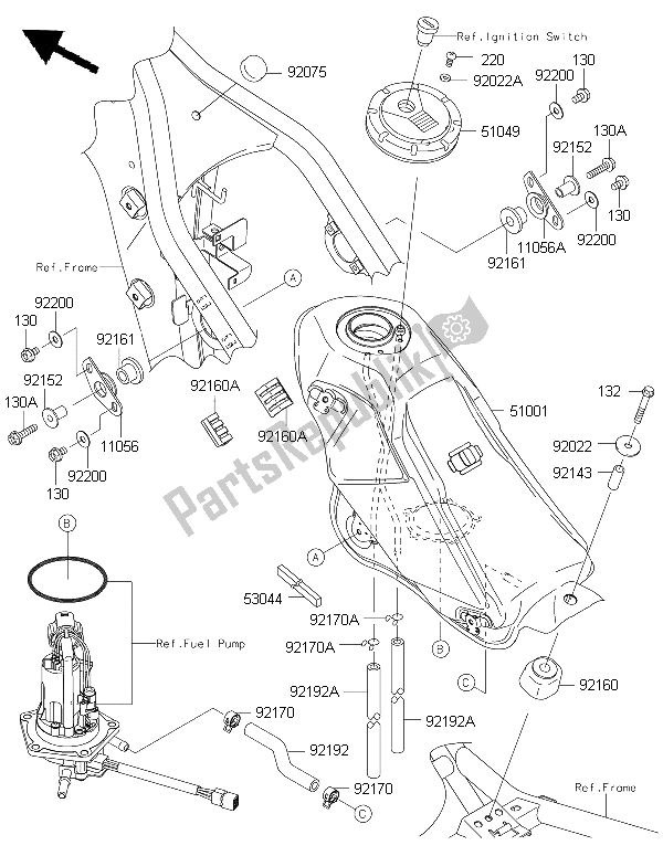 Tutte le parti per il Serbatoio Di Carburante del Kawasaki KLX 250 2015