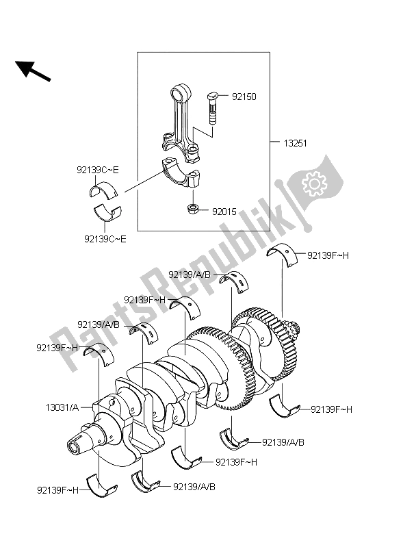 All parts for the Crankshaft of the Kawasaki Z 1000 2011