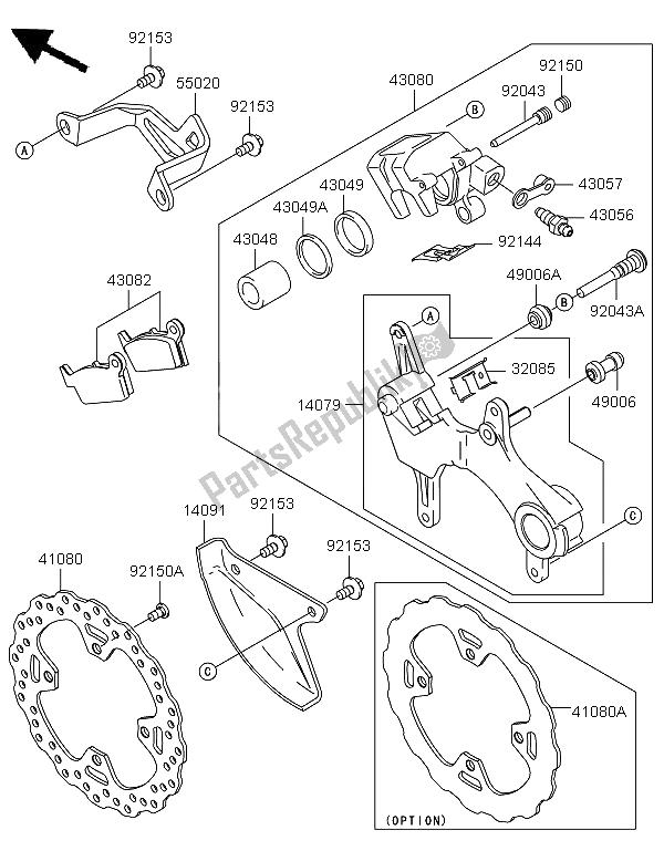 All parts for the Rear Brake of the Kawasaki KX 250F 2011