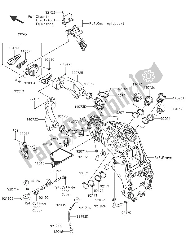 All parts for the Air Cleaner of the Kawasaki ZZR 1400 ABS 2016