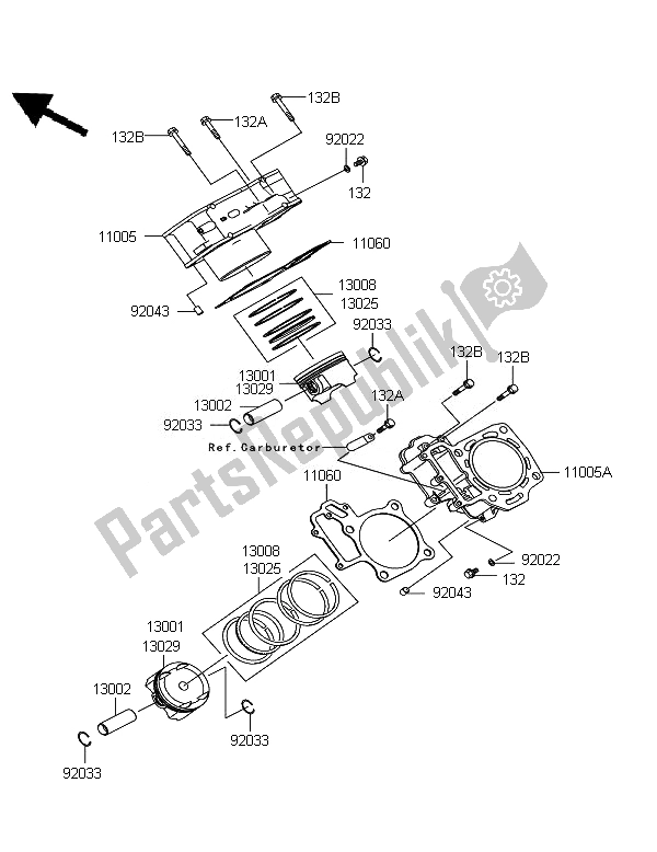 All parts for the Cylinder & Piston(s) of the Kawasaki KFX 700 KSV 700A7F 2007