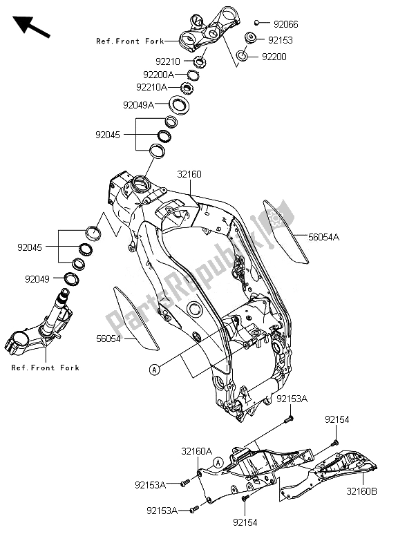 All parts for the Frame of the Kawasaki Ninja ZX 10R 1000 2010
