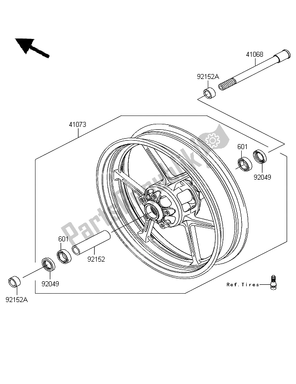 All parts for the Front Hub of the Kawasaki Z 750 ABS 2012