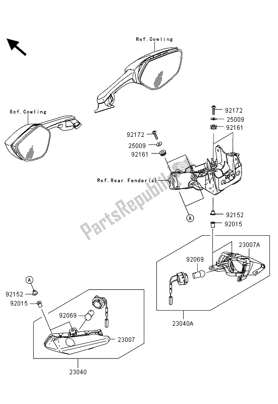 Wszystkie części do Kierunkowskazy Kawasaki Ninja ZX 10R ABS 1000 2013