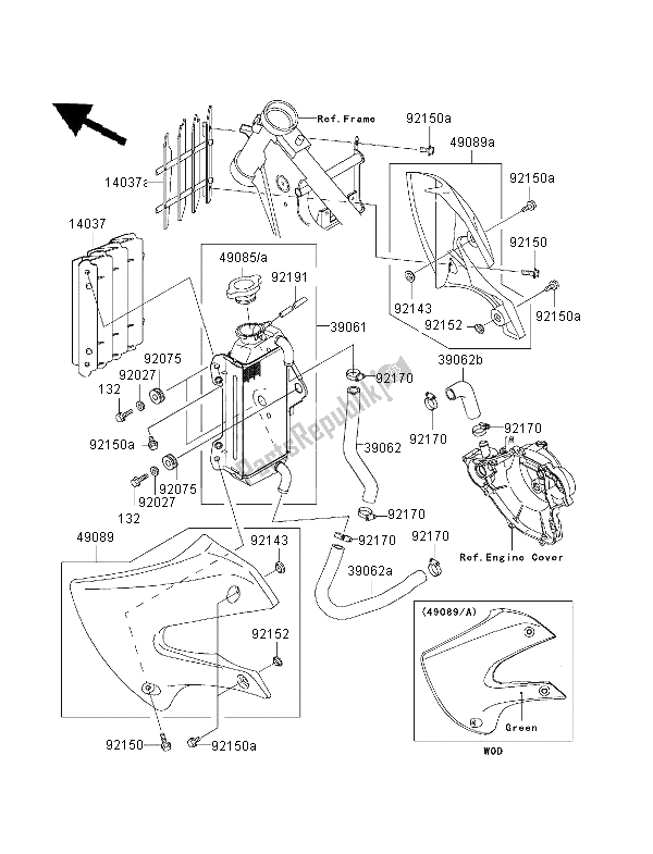 Alle onderdelen voor de Radiator van de Kawasaki KX 65 2001