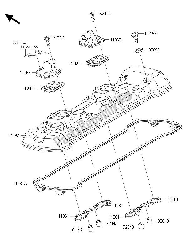 All parts for the Cylinder Head Cover of the Kawasaki Z 1000 ABS 2015