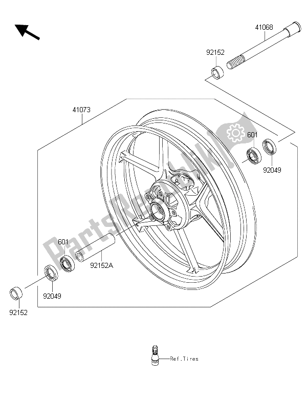 All parts for the Front Hub of the Kawasaki ER 6F 650 2015