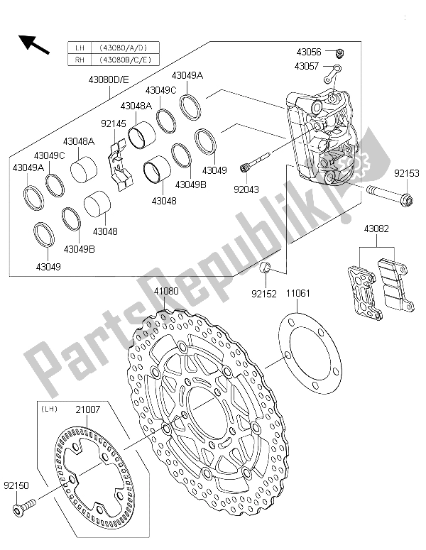 All parts for the Front Brake of the Kawasaki Z 1000 ABS 2015