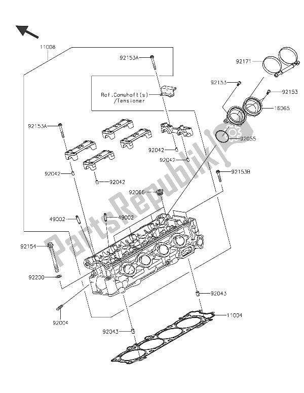 All parts for the Cylinder Head of the Kawasaki ZZR 1400 ABS 2016