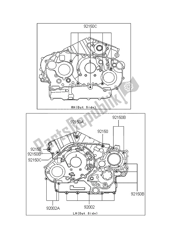All parts for the Crankcase Bolt Pattern of the Kawasaki VN 1600 Mean Streak 2005
