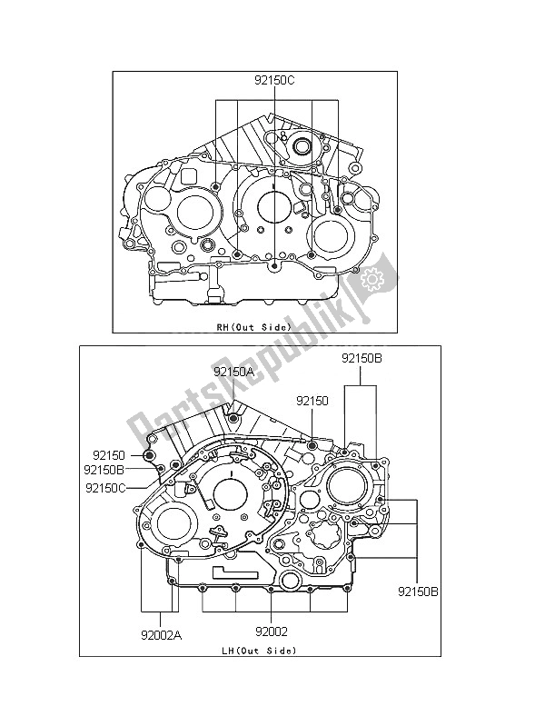 All parts for the Crankcase Bolt Pattern of the Kawasaki VN 1600 Mean Streak 2005