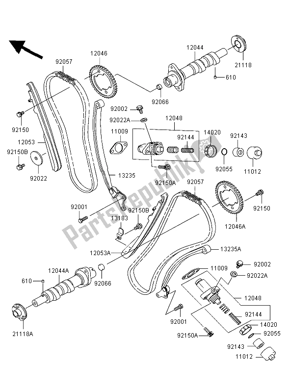 All parts for the Camshaft & Tensioner of the Kawasaki VN 1500 Mean Streak 2003