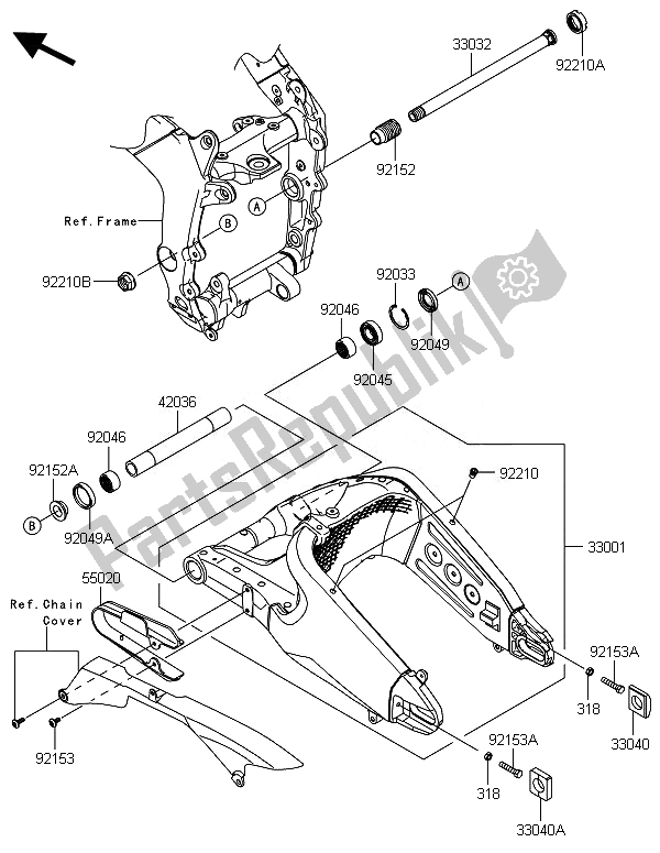 Alle onderdelen voor de Achterbrug van de Kawasaki Ninja ZX 6R ABS 600 2014