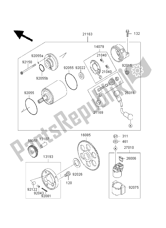 All parts for the Starter Motor of the Kawasaki ZZR 600 2003