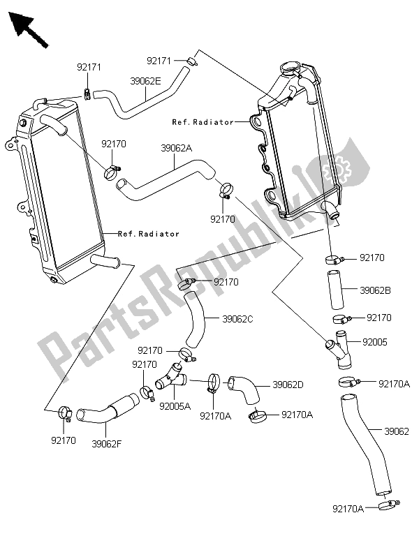 Alle onderdelen voor de Waterpijp van de Kawasaki KX 450F 2008