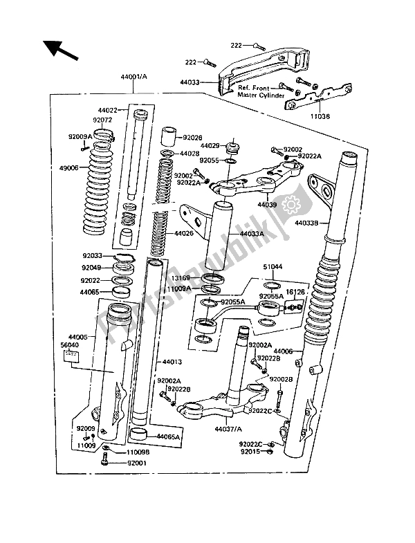 All parts for the Front Fork of the Kawasaki GT 550 1988