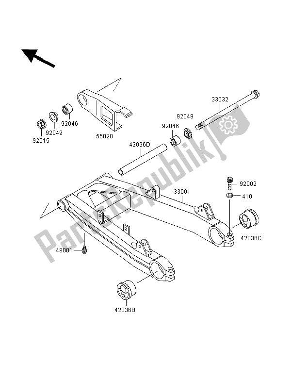 Toutes les pièces pour le Bras Oscillant du Kawasaki Zephyr 550 1998