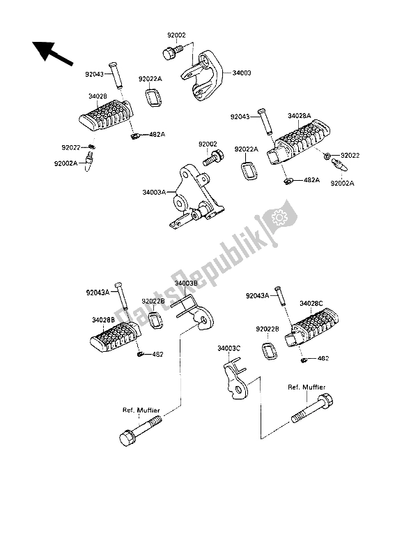 All parts for the Footrests of the Kawasaki GPZ 500S 1987