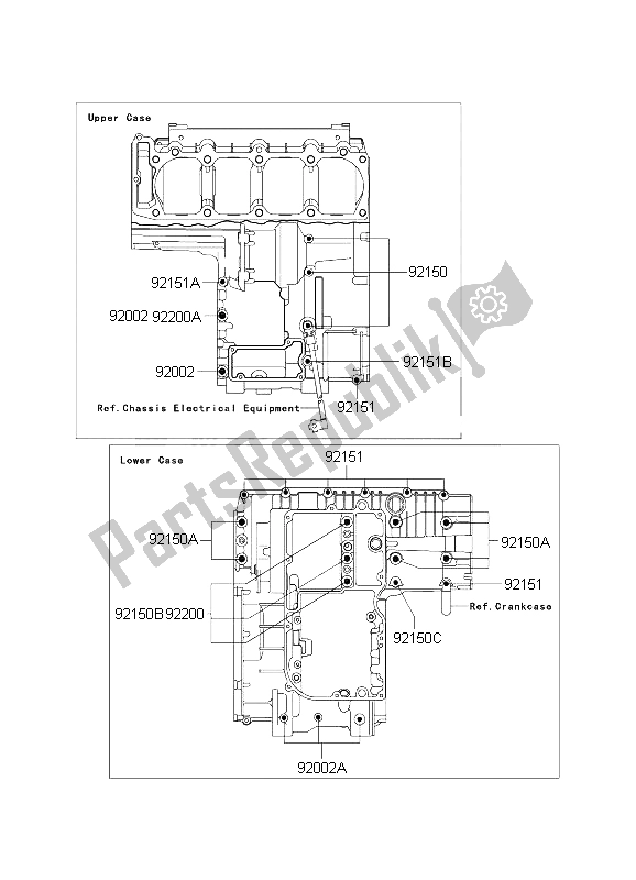 All parts for the Crankcase Bolt Pattern of the Kawasaki ZRX 1200 2004