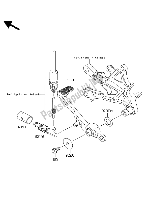 Alle onderdelen voor de Rempedaal van de Kawasaki Ninja ZX 10R 1000 2009