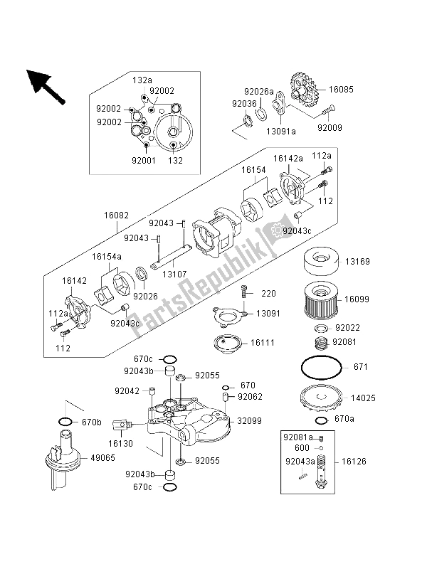 All parts for the Oil Pump of the Kawasaki ZRX 1100 2000