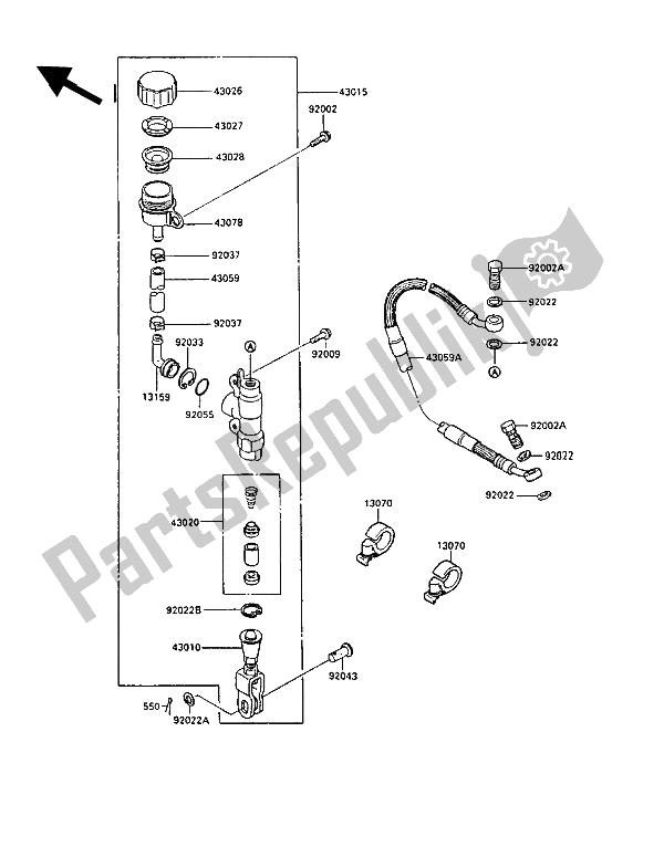 Tutte le parti per il Pompa Freno Posteriore del Kawasaki KX 250 1989