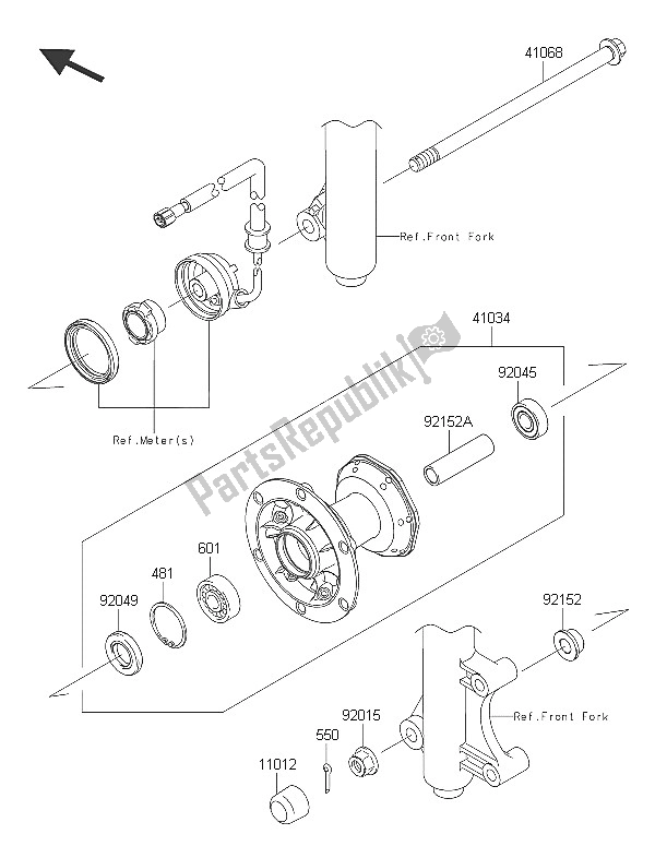 Alle onderdelen voor de Voornaaf van de Kawasaki KLX 125 2016