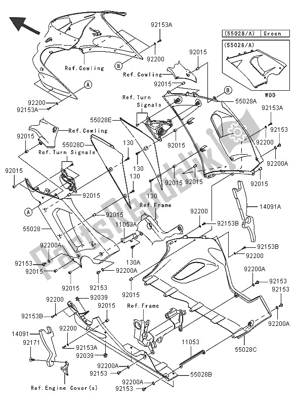 All parts for the Cowling Lowers of the Kawasaki Ninja ZX 6 RR 600 2005