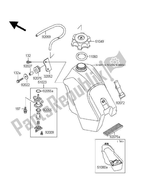 All parts for the Fuel Tank of the Kawasaki KX 500 1995