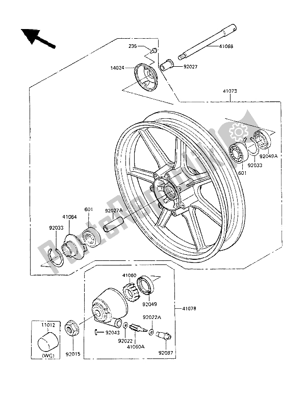 Tutte le parti per il Mozzo Anteriore del Kawasaki LTD 450 1988