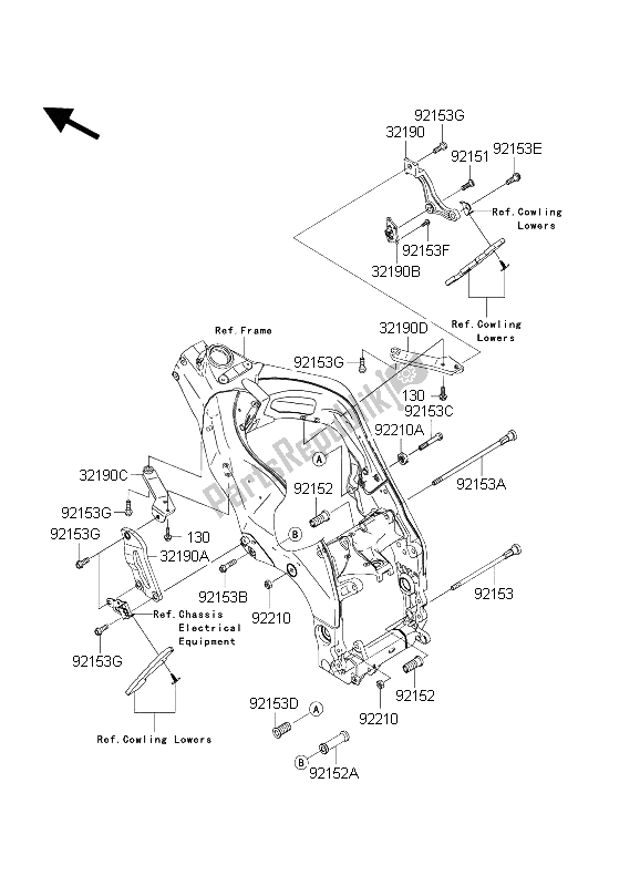 All parts for the Engine Mount of the Kawasaki Ninja ZX 10 RR 1000 2004