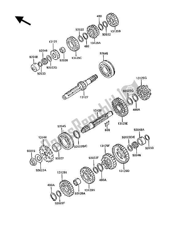 All parts for the Transmission of the Kawasaki GPZ 900R 1986