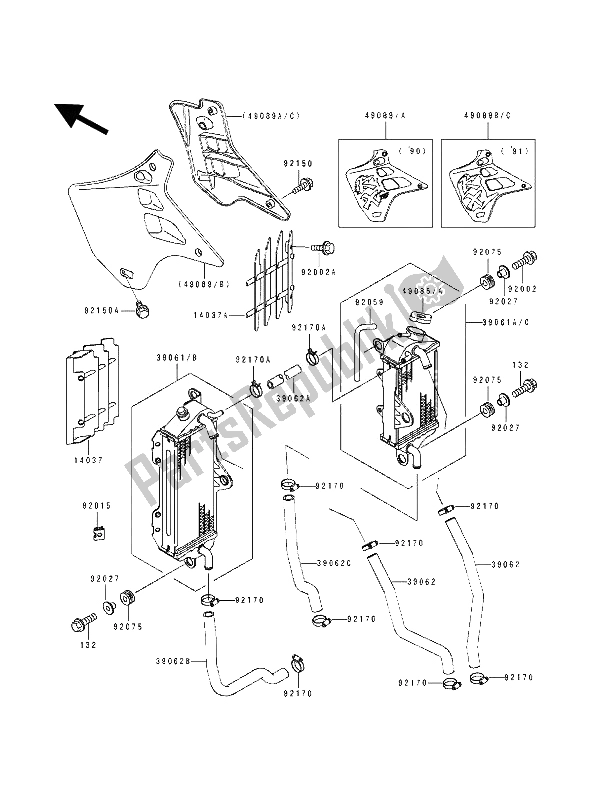 Tutte le parti per il Termosifone del Kawasaki KX 125 1990