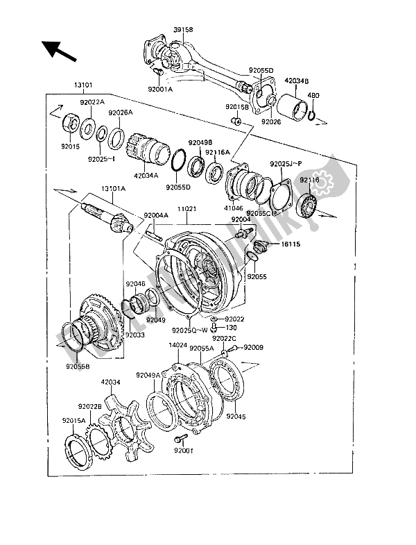 Toutes les pièces pour le Arbre D'entraînement Et Engrenage Final du Kawasaki Z 1300 1986