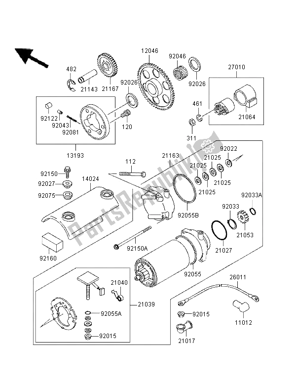 All parts for the Starter Motor of the Kawasaki Zephyr 750 1997