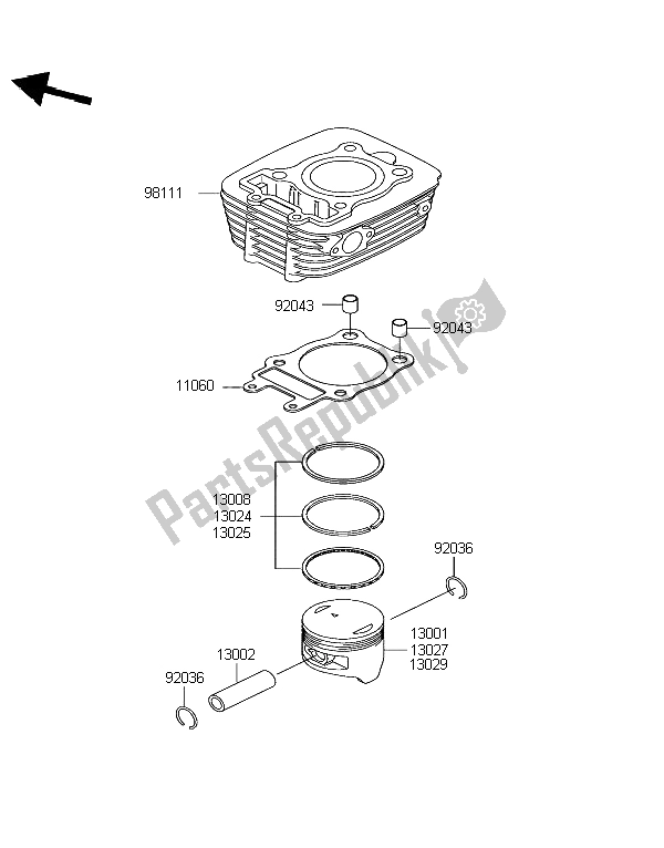 All parts for the Cylinder & Piston of the Kawasaki Eliminator 125 2004